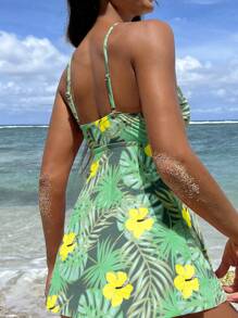 Tropical Print Tankini Summer Beach - Army Green - View 4