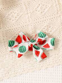 SHEIN Baby Girl Watermelon Print Ruffle Trim Overall Bodysuit & Headband - Multicolor - View 3