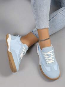 女士雙色前綁帶跑步鞋,運動戶外運動鞋 - 藍色 - 查看 1