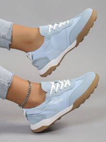 女士雙色前綁帶跑步鞋,運動戶外運動鞋 - 藍色 - 查看 3