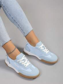 女士雙色前綁帶跑步鞋,運動戶外運動鞋 - 藍色 - 查看 4