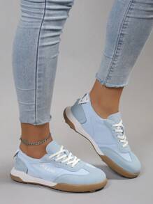 女士雙色前綁帶跑步鞋,運動戶外運動鞋 - 藍色 - 查看 5