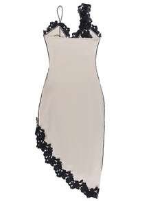 凸花蕾絲貼花不對稱下擺連衣裙 - 杏色 - 查看 2