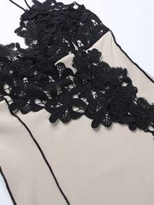 凸花蕾絲貼花不對稱下擺連衣裙 - 杏色 - 查看 3