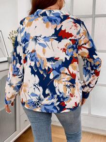 SHEIN Holidaya Plus Allover Print Lantern Sleeve Shirt - Multicolor - View 2