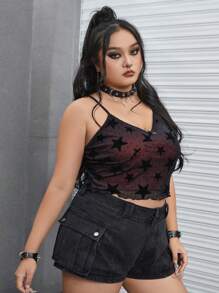 ROMWE Grunge Punk Plus Star Print Cami Top - Multicolor - View 3