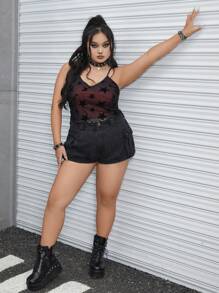 ROMWE Grunge Punk Plus Star Print Cami Top - Multicolor - View 4