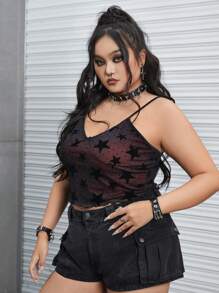 ROMWE Grunge Punk Plus Star Print Cami Top - Multicolor - View 5