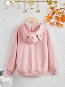 SHEIN 少女字母贴布3D耳朵设计卫衣 - 淺粉色 - 查看 2