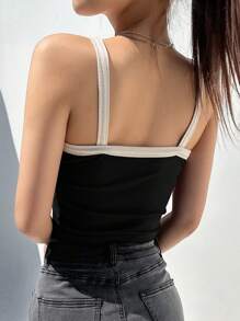 DAZY Top de tirantes crop unido en contraste - Negro - Ver 2
