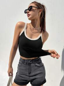 DAZY Top de tirantes crop unido en contraste - Negro - Ver 5