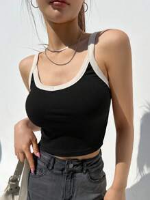 DAZY Top de tirantes crop unido en contraste - Negro - Ver 7