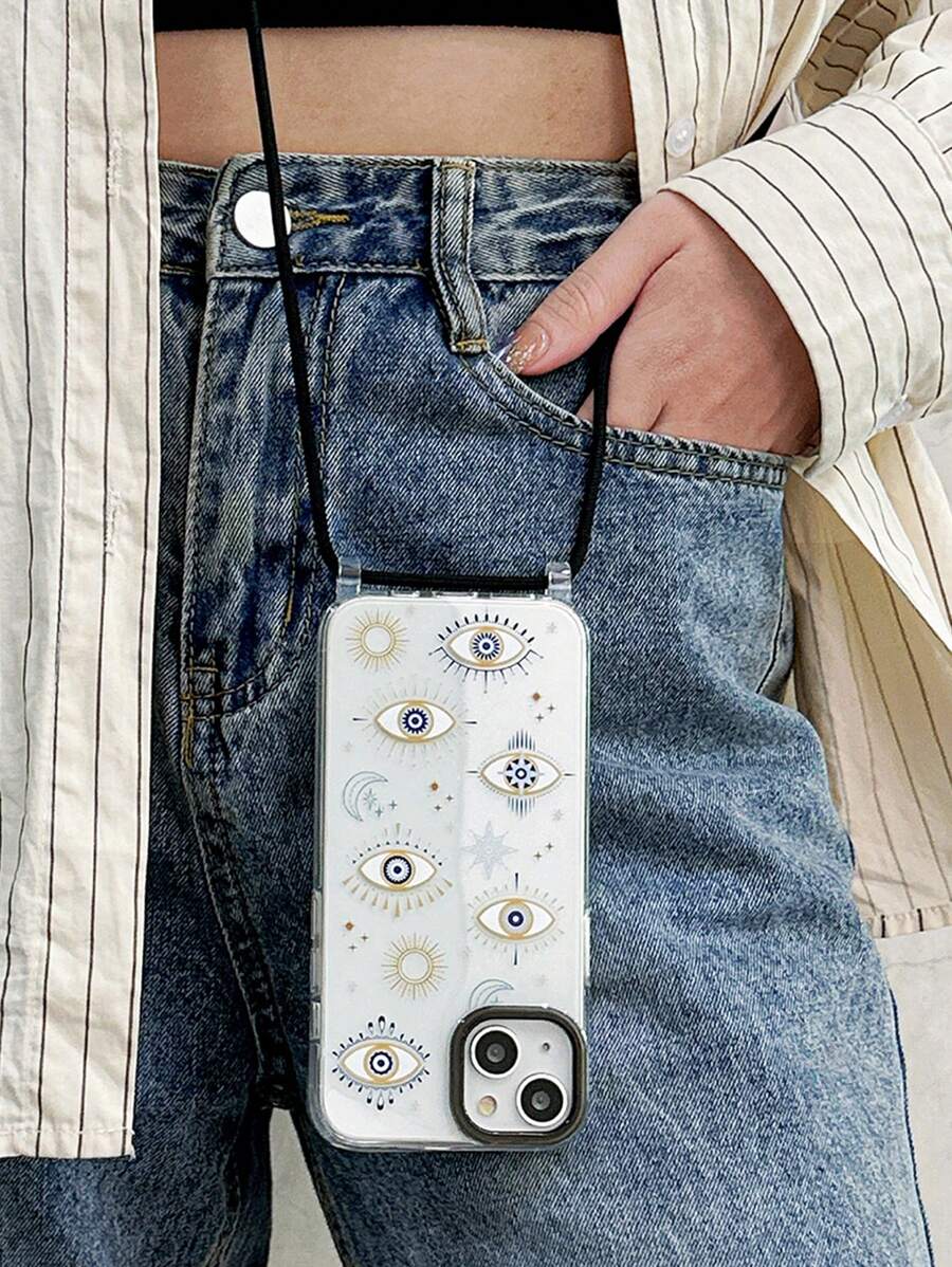 眼睛星星月亮透明手机壳带挂绳适用于 iPhone16/16Pro/16Plus/16Promax - 彩色 - 查看 1