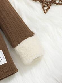 SHEIN 女婴休闲针织保暖衬里高领上衣，中等厚度 - 咖啡棕 - 查看 3