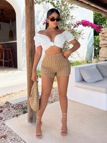 SHEIN SXY 高腰短裤 - 杏色 - 查看 4