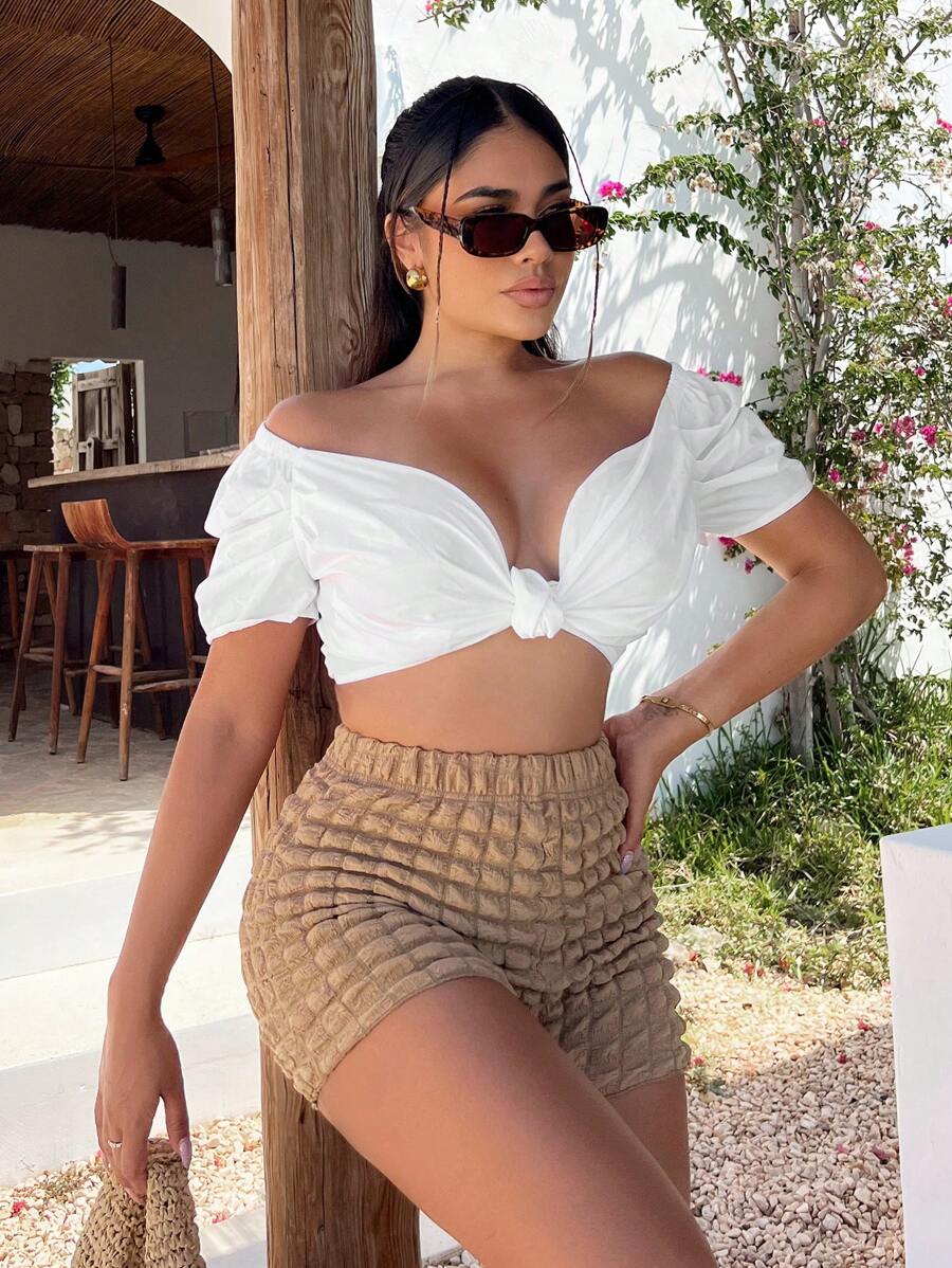 SHEIN SXY 高腰短裤 - 杏色 - 查看 1