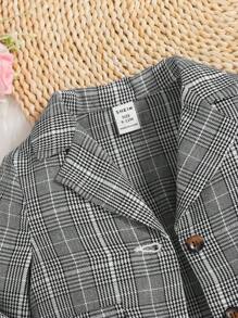 SHEIN 女嬰格紋印花西裝外套和吊帶上衣和褲子 - 黑與白 - 查看 3