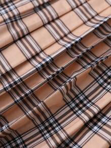 SHEIN Đứa bé gái In kẻ sọc Cổ tròn Viền xếp Đầm - Nhiều màu - Xem 4