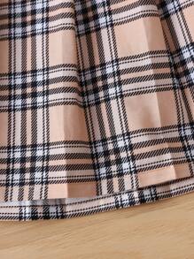 SHEIN Đứa bé gái In kẻ sọc Cổ tròn Viền xếp Đầm - Nhiều màu - Xem 6