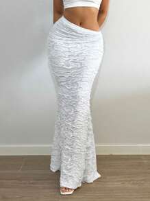 SHEIN SXY Chất rắn Váy nàng tiên cá - trắng - Xem 7