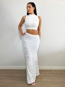 SHEIN SXY Chất rắn Váy nàng tiên cá - trắng - Xem 6