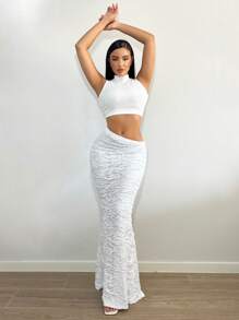 SHEIN SXY Chất rắn Váy nàng tiên cá - trắng - Xem 4