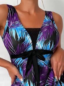Swim Lushoire 熱帶圖案前打結連體泳衣 - 彩色 - 查看 3