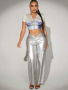 SHEIN SXY 人像和錬條圖案短款T恤 - 彩色 - 查看 4