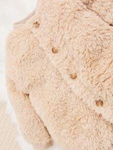 SHEIN Newborn Baby Girls' Cute Style Comfortable Plush Round Neck Long Sleeve Jumpsuit Thick Warm Jumpsuit