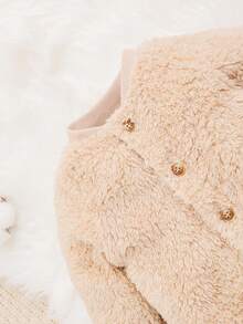 SHEIN Newborn Baby Girls' Cute Style Comfortable Plush Round Neck Long Sleeve Jumpsuit Thick Warm Jumpsuit