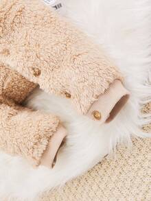 SHEIN Newborn Baby Girls' Cute Style Comfortable Plush Round Neck Long Sleeve Jumpsuit Thick Warm Jumpsuit