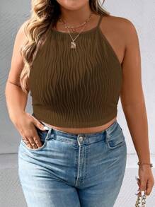 Calvaya 大碼素色吊帶短上衣 - 咖啡棕 - 查看 1