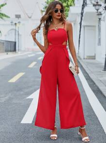 SHEIN LUNE Solid Split Thigh Cami Jumpsuit - Burgundy - View 6