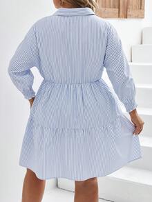 SHEIN Frenchy Hơn In sọc Xù Hoa Sen Đầm - Xanh và trắng - Xem 2