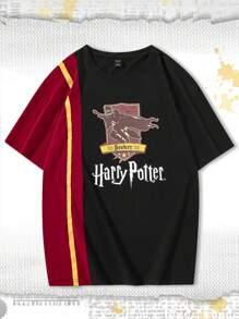Harry Potter | ROMWE Guys Letter Graphic Colourblock Tee - Multicolor - View 1