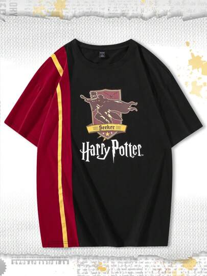 ROMWE MEN Harry Potter | ROMWE Guys Letter Graphic Colourblock Tee
