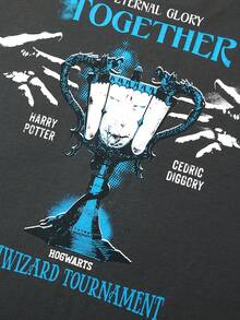 ROMWE MEN Harry Potter | ROMWE Camiseta De Hombro Caído Con Gráfico De Carta Para Hombre - Gris Oscuro - Ver 5