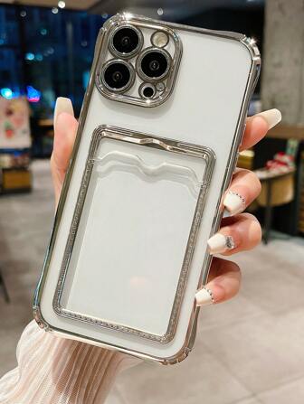 1件實色透明電鍍卡槽防掉落手機殼,適用於iphone