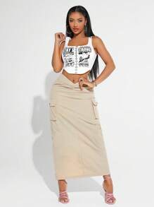 SHEIN SXY 汽車和標語圖案鉤眼扣短款背心 - 白色 - 查看 4