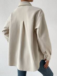 Chiquease Thả vai Vá Túi Nút phía trước áo - Màu be - Xem 2