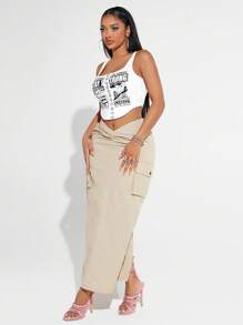 SHEIN SXY 汽車和標語圖案鉤眼扣短款背心 - 白色 - 查看 5