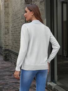 SHEIN Women's Casual Comfortable Open Front Double Pocket Raglan Sleeve Cardigan In Fall/Winter - Light Grey - View 2