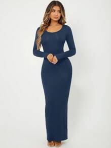 SHEIN SXY Solid Maxi Bodycon Dress - Navy Blue - View 3