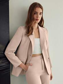 MOTF PREMIUM Có cấu trúc Ngực đơn Áo vest - Bụi hồng - Xem 2