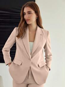 MOTF PREMIUM Có cấu trúc Ngực đơn Áo vest - Bụi hồng - Xem 5