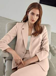 MOTF PREMIUM Có cấu trúc Ngực đơn Áo vest - Bụi hồng - Xem 6