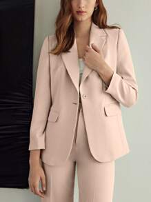 MOTF PREMIUM Có cấu trúc Ngực đơn Áo vest - Bụi hồng - Xem 8