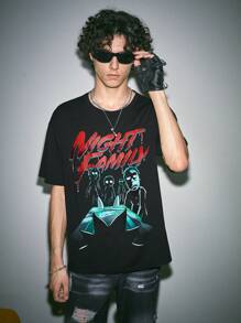 ROMWE MEN Rick and Morty | ROMWE Men Letter & Figure Graphic Tee - Black - View 5