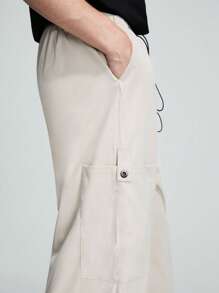 ROMWE MEN Street Life 男士腰部抽繩側口袋長褲 - 米色 - 查看 6