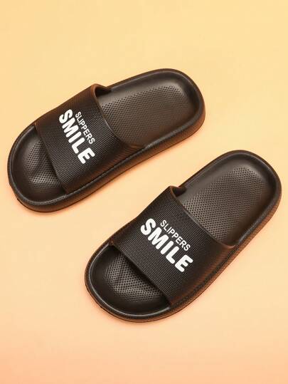 1 Pair Summer Funny Letter Print Flat Children Slippers For Boys